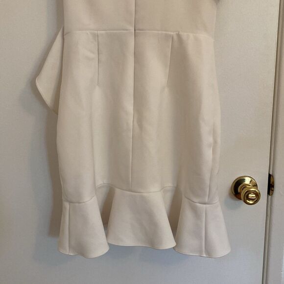 BCBG White Ruffled One Shoulder Mini Dress Size 8 - Picture 7 of 14